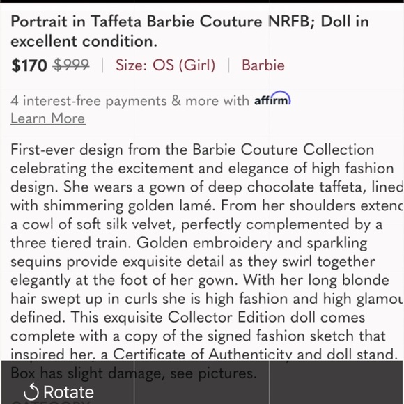 Barbie in Taffeta. NO PRICE HIKE DUE TO TARIFFS - Picture 4 of 8